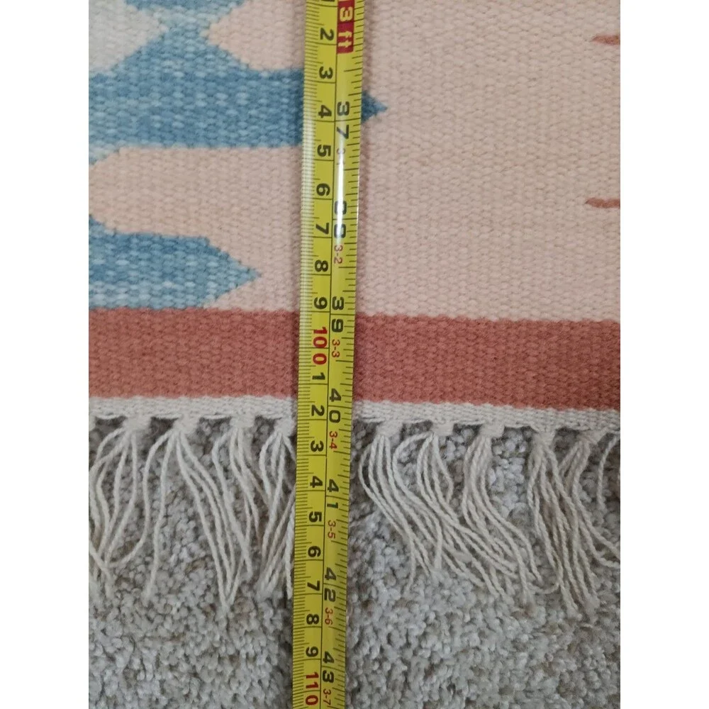Vintage Saltillo Style Flatweave Rug 20x40 Natural Dyes EUC Aztec SW Tribal